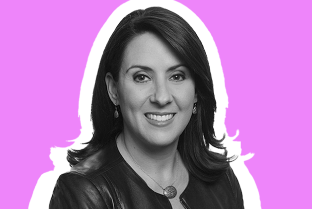 portrait of Stefanie Schwartz, Jellysmack's Global Head of Partnerships in black and white against a lilac background.