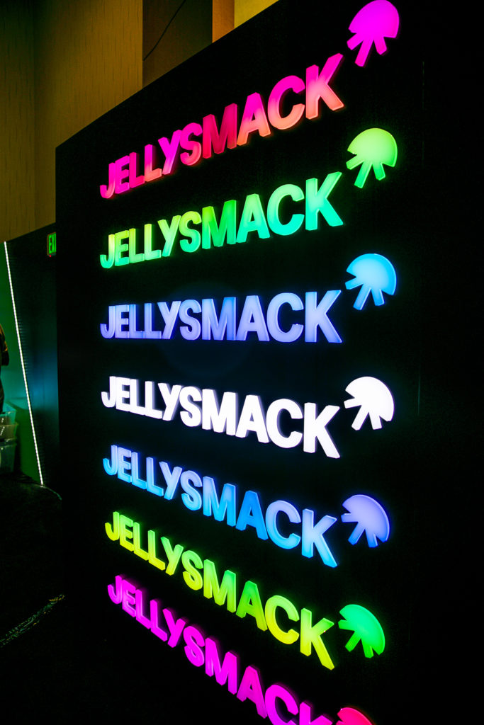 Jellysmack neon lights sign at the Featured Creator Lounge for VidCon 2022