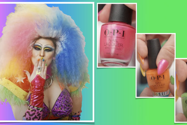 Creator Biqtch Puddin and OPI nail polish collaborate on a colorful drag look.