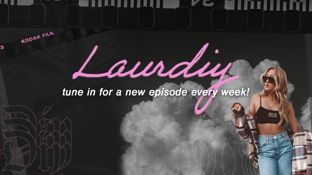 Fashion creator Lauren Riihimaki of LaurDIY on black film background with clouds. Tune in for a new episode every week of her new Pinterest show.