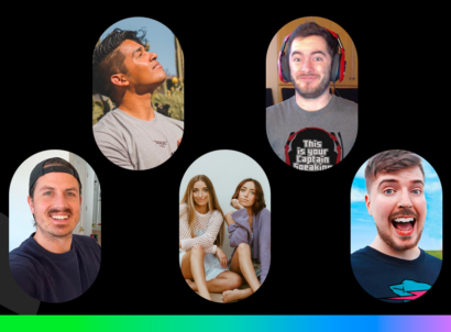 Black background with rainbow border and images of creators MrBallen, MrBeast, Juixxe, CaptainSparklez, and Brooklyn and Bailey