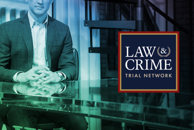 Law&Crime Network founder Dan Abrams sitting at a desk with Law&Crime and Jellysmack logos